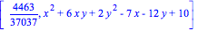 [4463/37037, x^2+6*x*y+2*y^2-7*x-12*y+10]